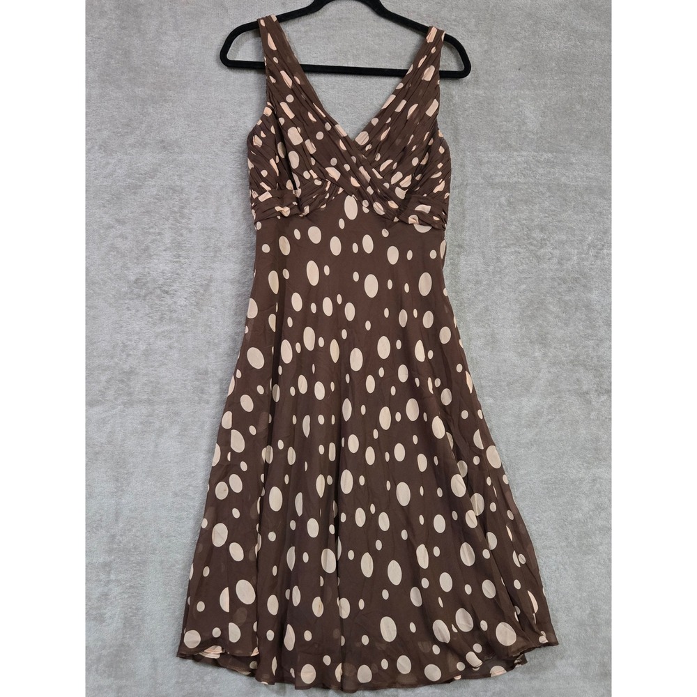 Anne Klein Silk Polka Dot Dress 14 Chocolate Brown 90s Y2K Pretty Woman Romantic